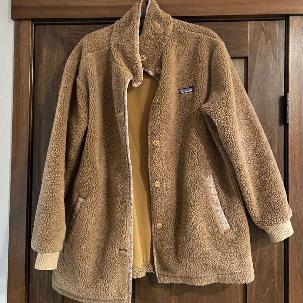 Patagonia Women’s Recycled Sherpa Bomber Swing Fleece Jacket in Nest Brown EUC L